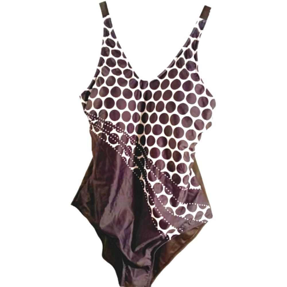 Black and White Polkadot One Piece Elastic Straps Swim Suit Sz L